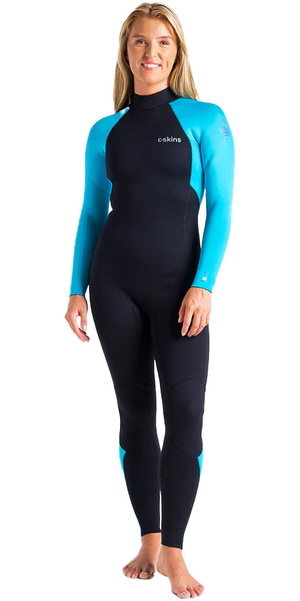 2026 C-Skins Mujer Surflite 3/2mm Gbs Back Zip Neopreno C-SL32WBZ - Raven Black / Bright Cyan / Azure